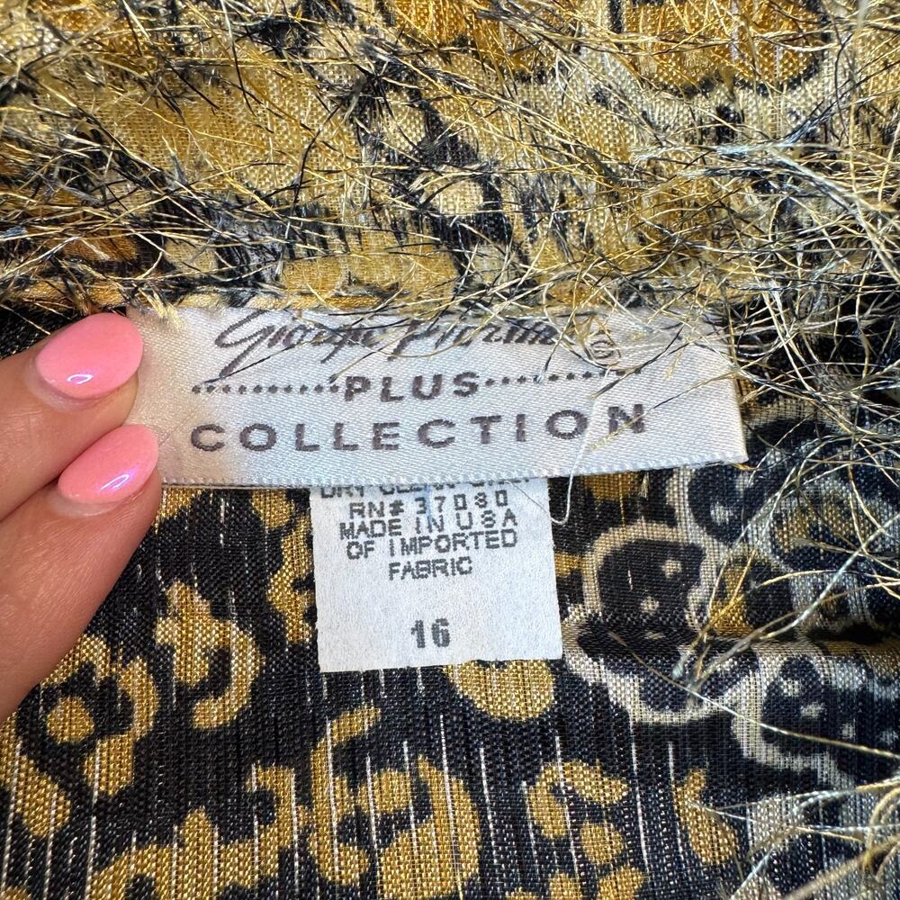Giorgio Fiorlini Plus Collection Button Up Shirt Tunic Jungle Print Fuzzy Sz 16 - Picture 2 of 7